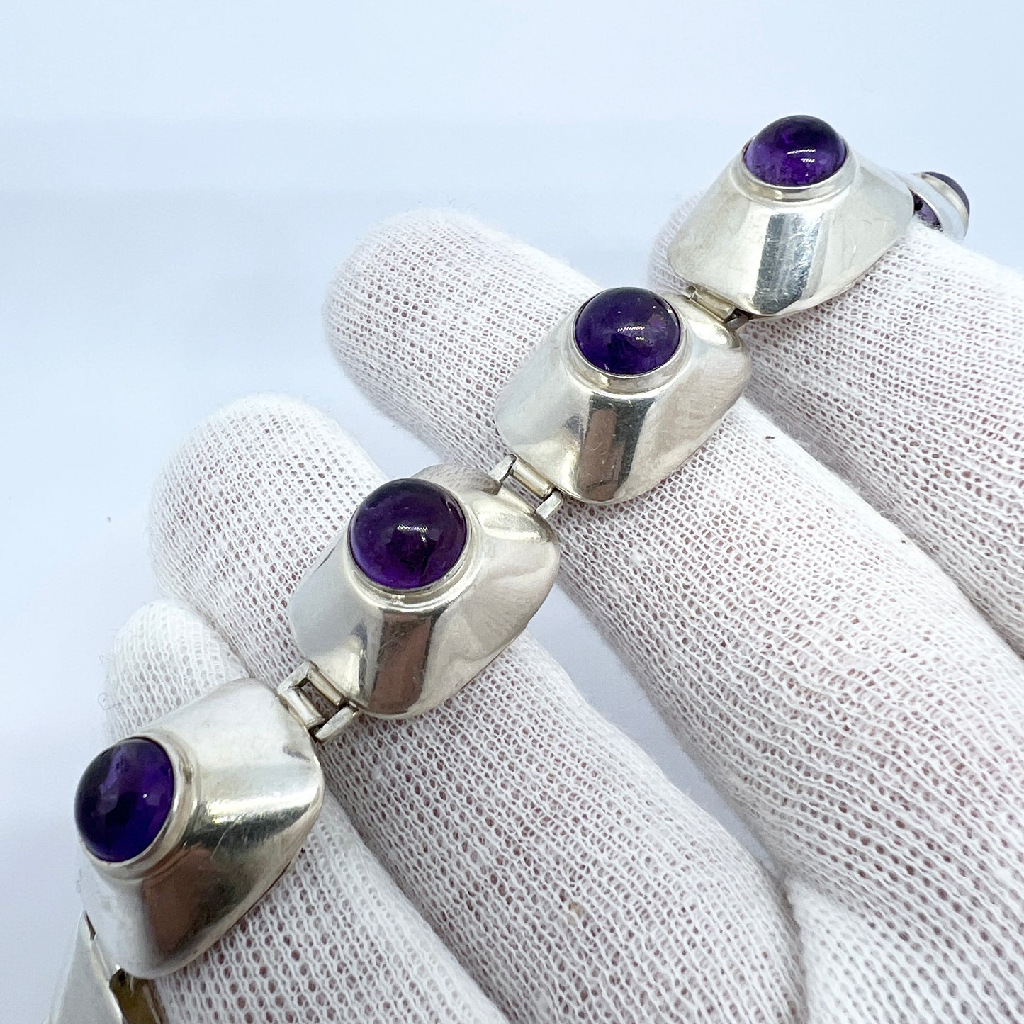 Hedbergs Stockholm 1960. Vintage Mid-century modern Sterling Silver Amethyst Bracelet.