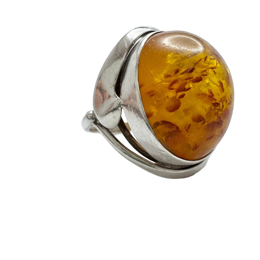 Vintage Sterling Silver Amber Men's Ring.