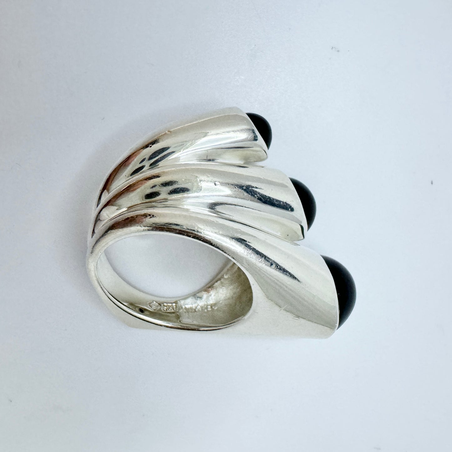 Germany, Vintage Sterling Silver Onyx Ring.