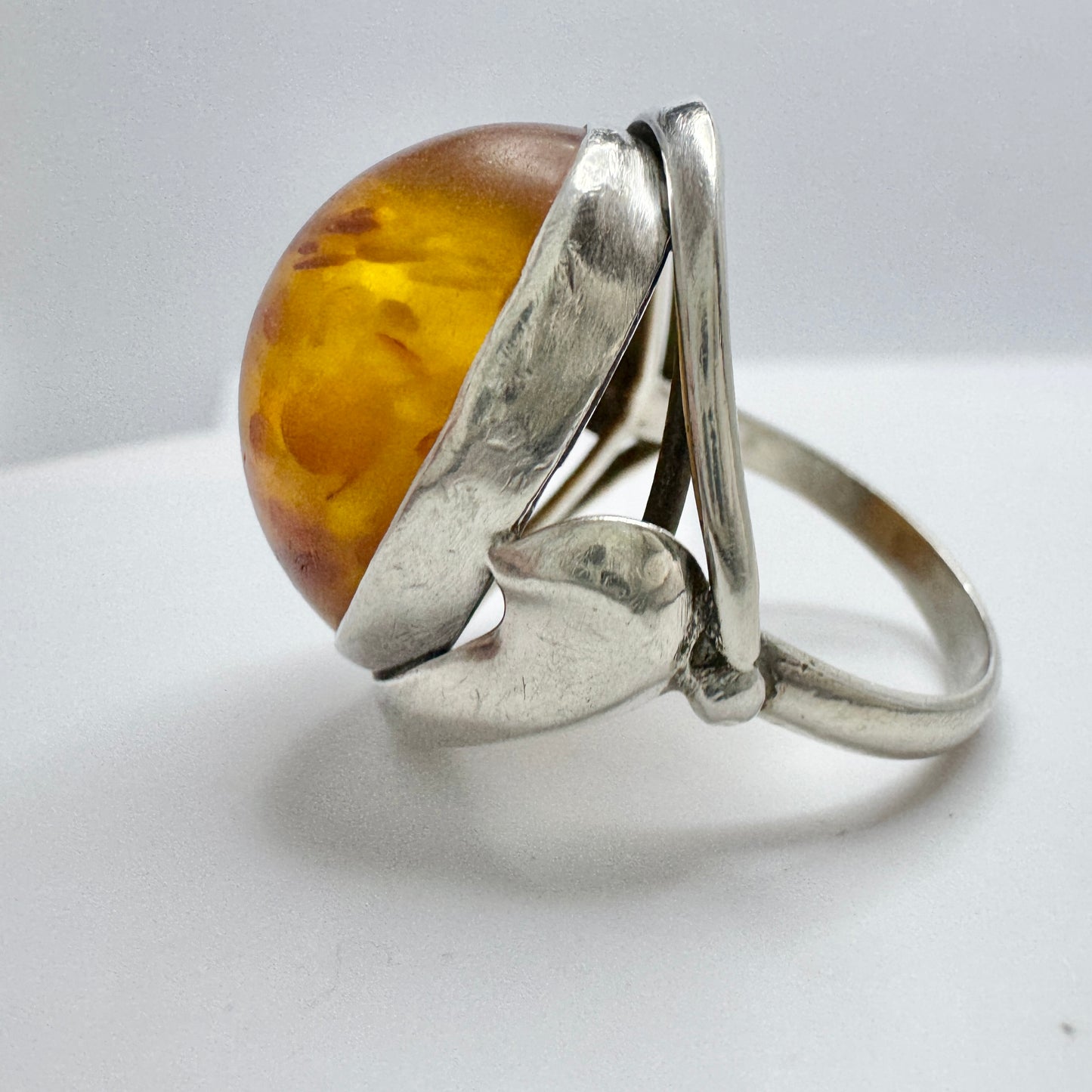 Vintage Sterling Silver Amber Men's Ring.