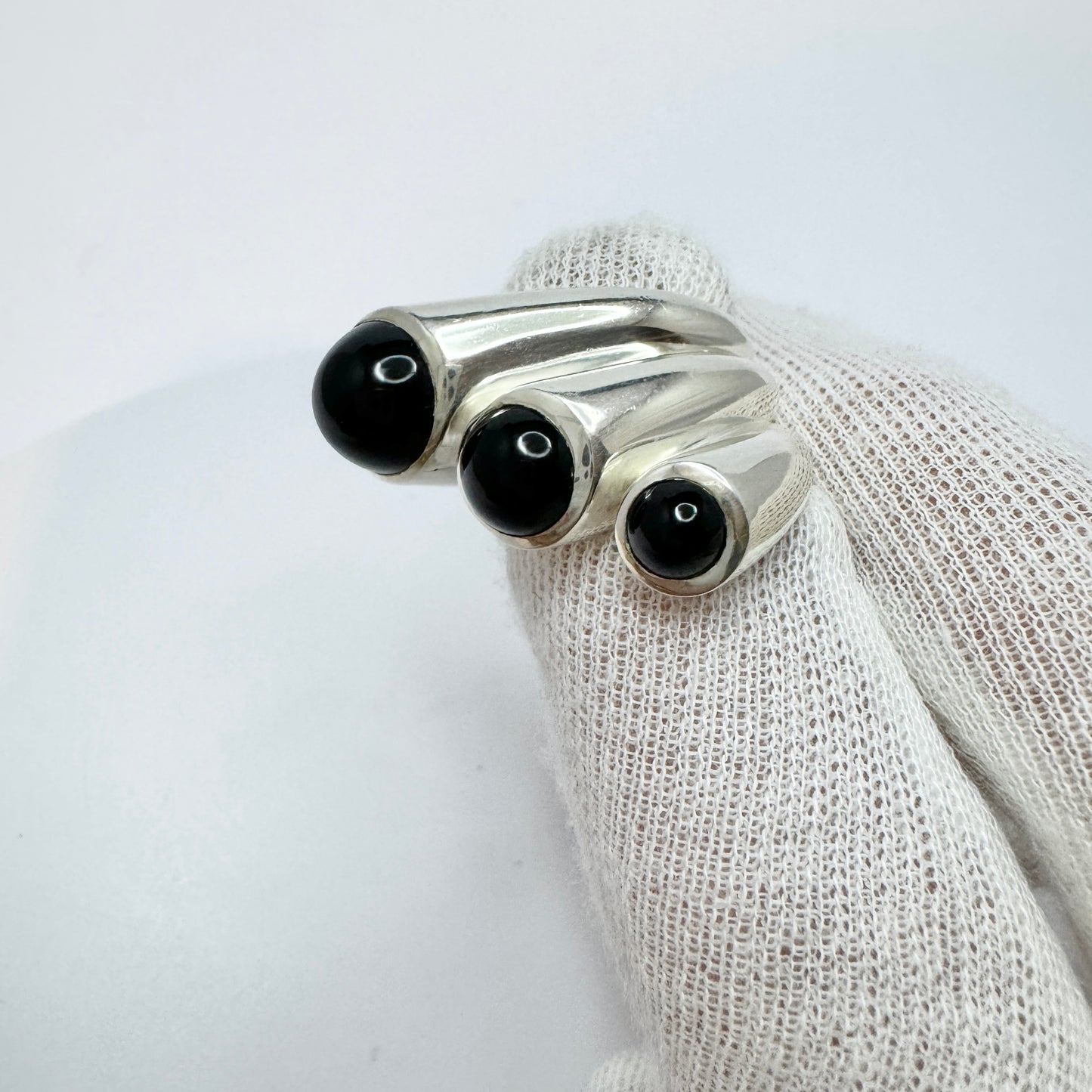 Germany, Vintage Sterling Silver Onyx Ring.