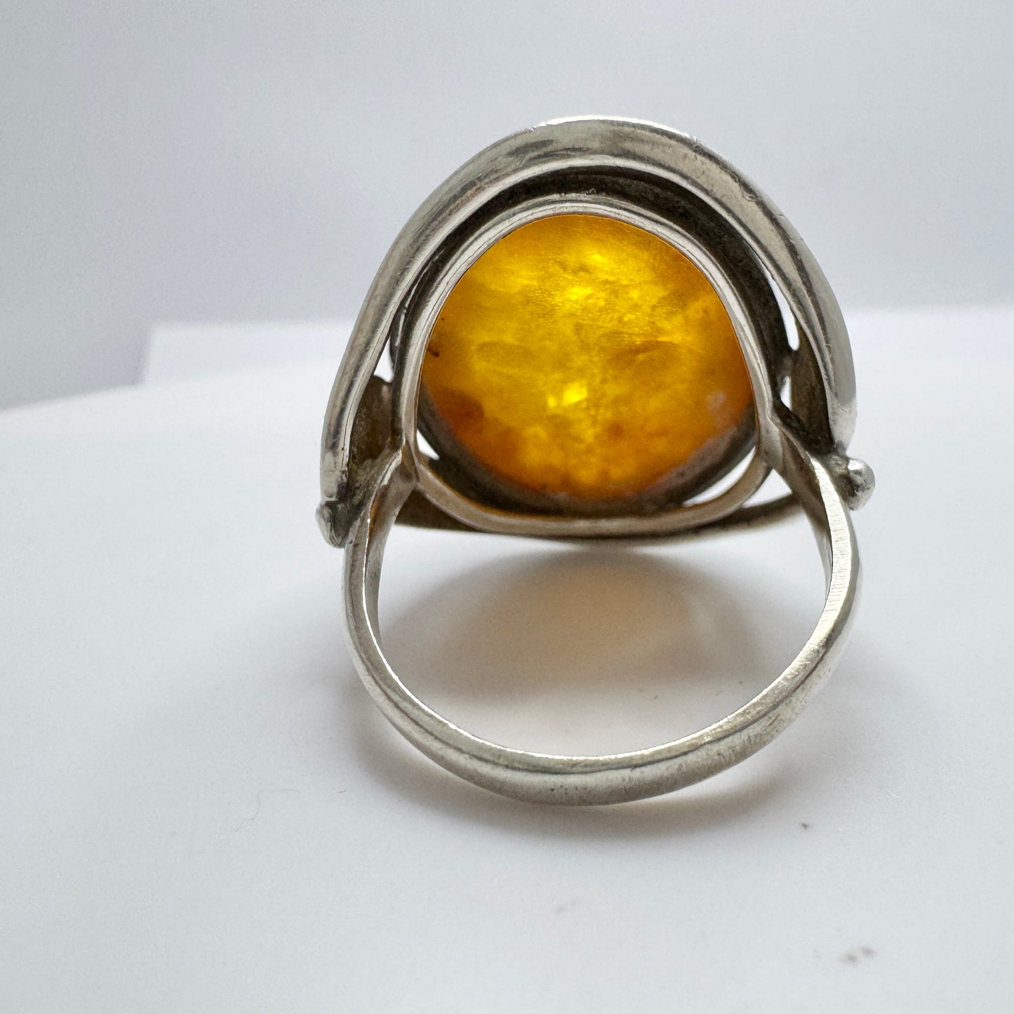 Vintage Sterling Silver Amber Men's Ring.