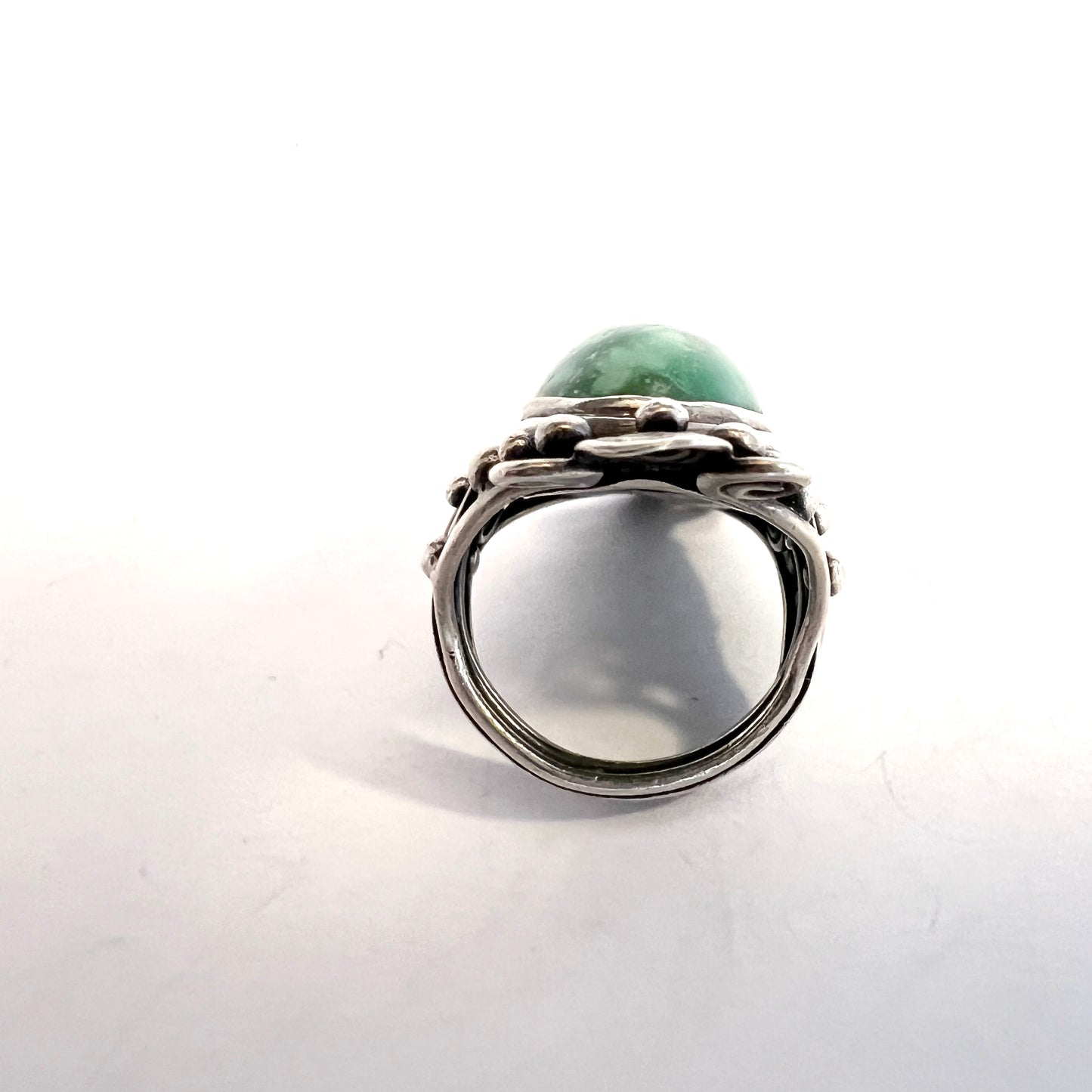 Early 1900s, Antique Sterling Silver Green Turquoise Ring.