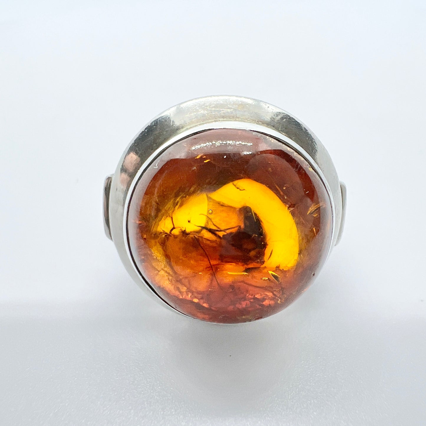 Vintage 1950-60s. Solid Silver Amber Ring.
