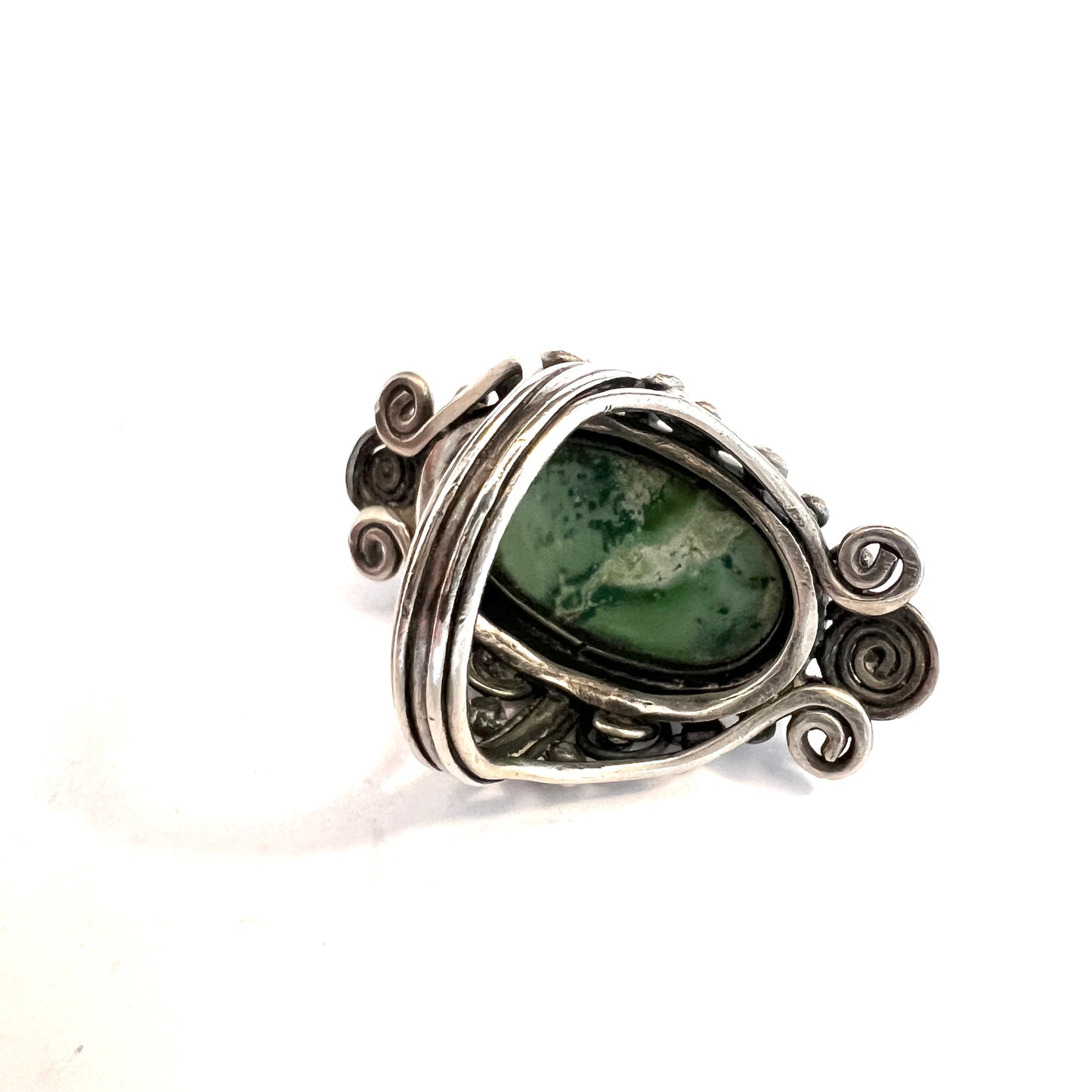 Early 1900s, Antique Sterling Silver Green Turquoise Ring.