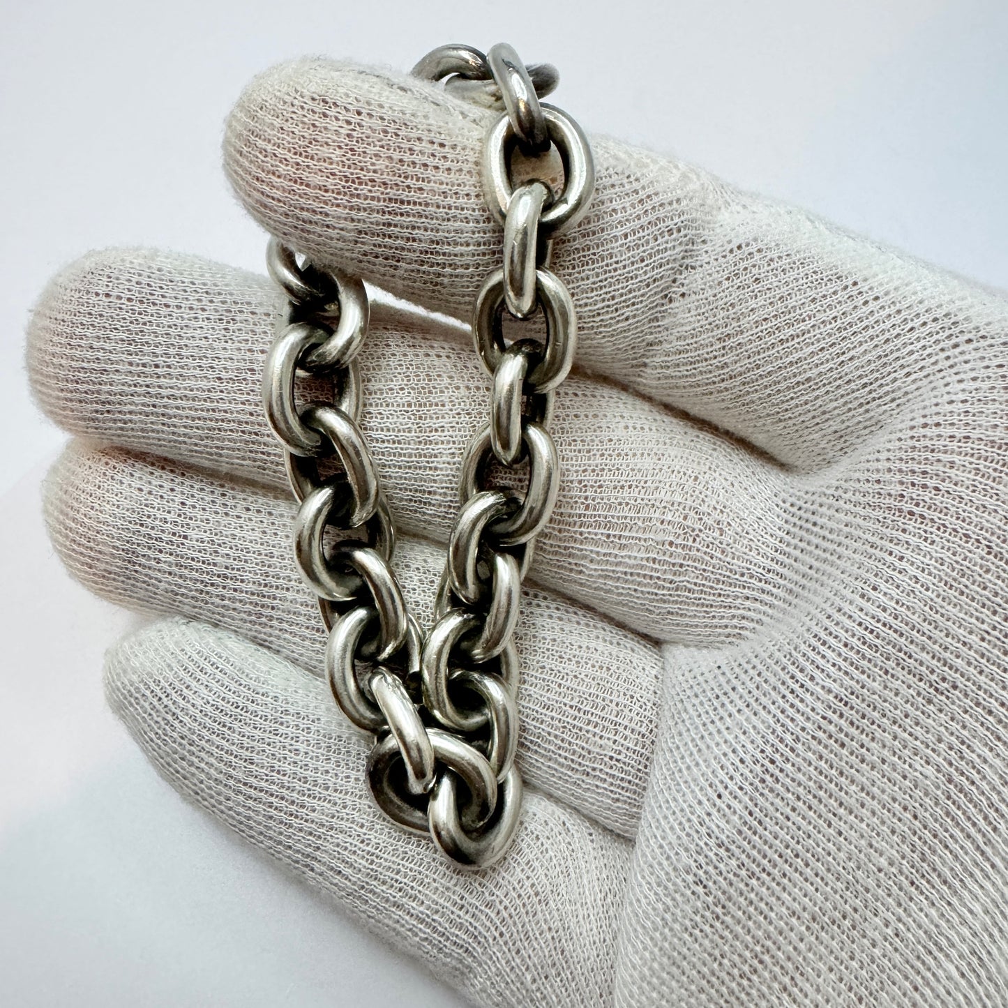 Vintage Chunky Solid Sterling Silver Chain Bracelet.