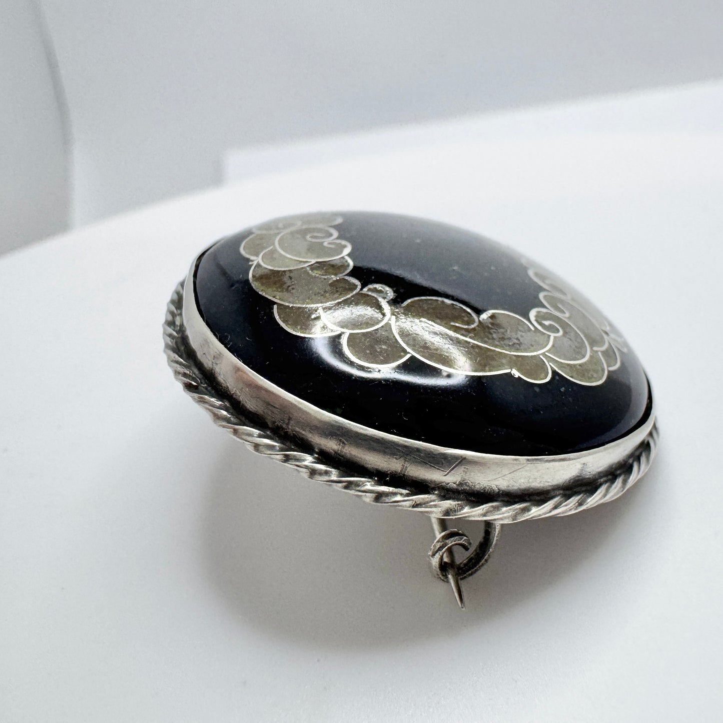 Hugo Lundstedt, Sweden 1921. Antique Arts & Crafts Silver Enamel Brooch