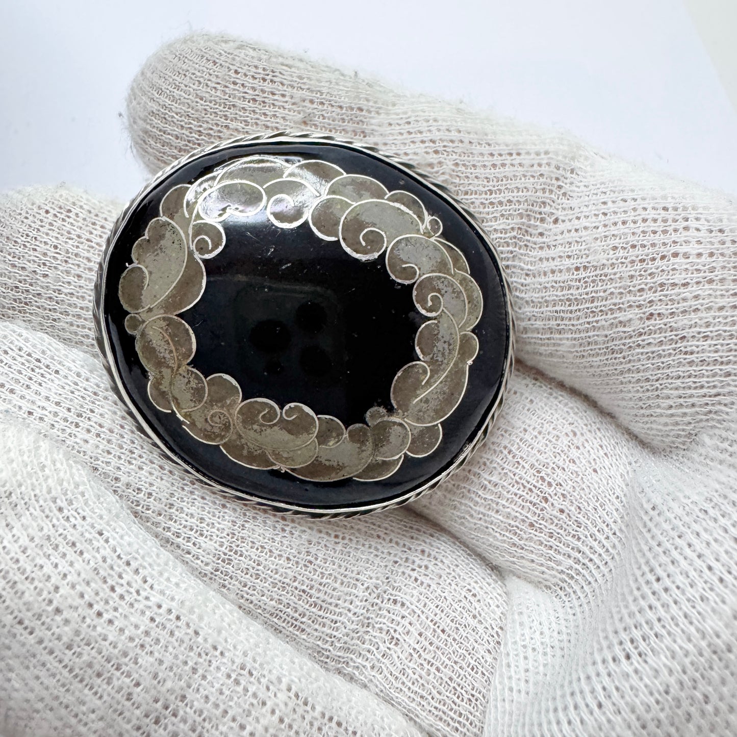 Hugo Lundstedt, Sweden 1921. Antique Arts & Crafts Silver Enamel Brooch