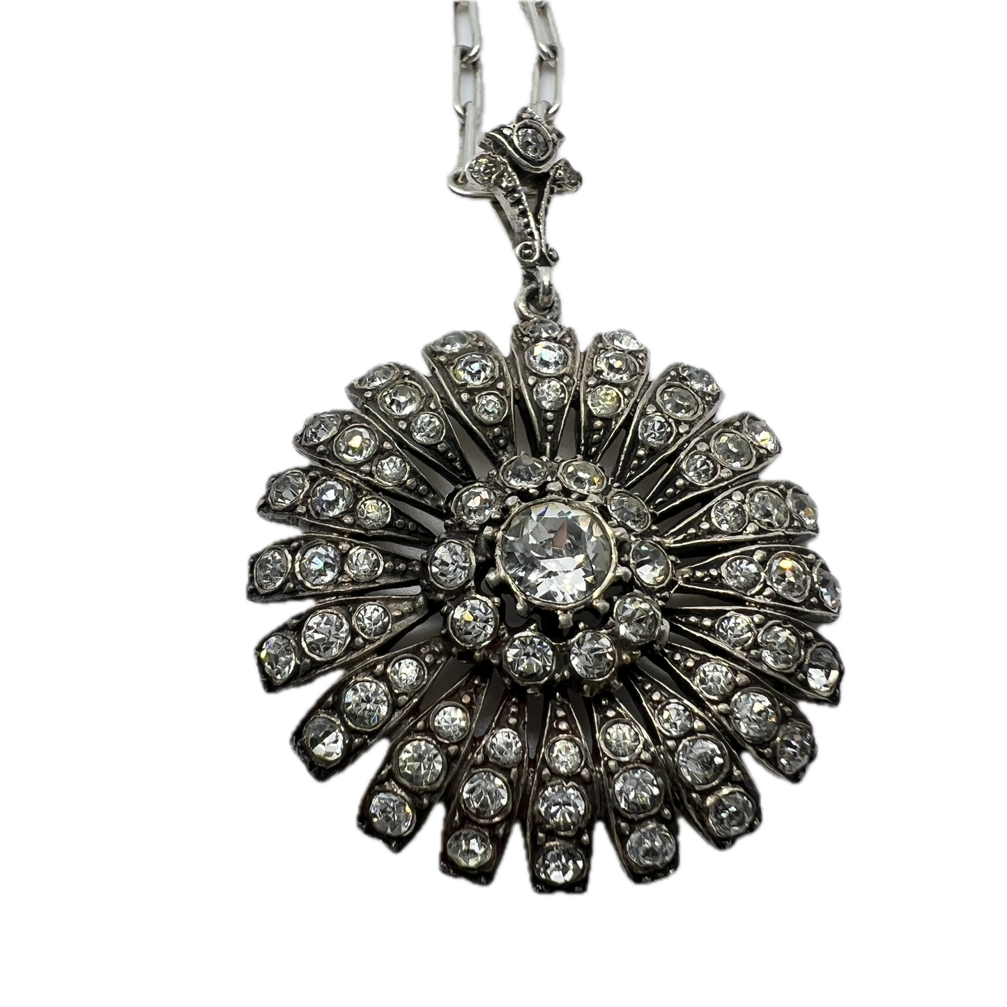 Vintage c 1940s. Solid Silver Paste Stone Pendant Necklace.