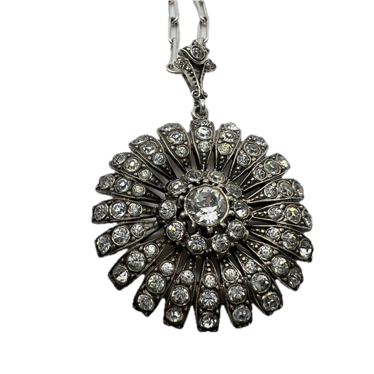 Vintage c 1940s. Solid Silver Paste Stone Pendant Necklace.