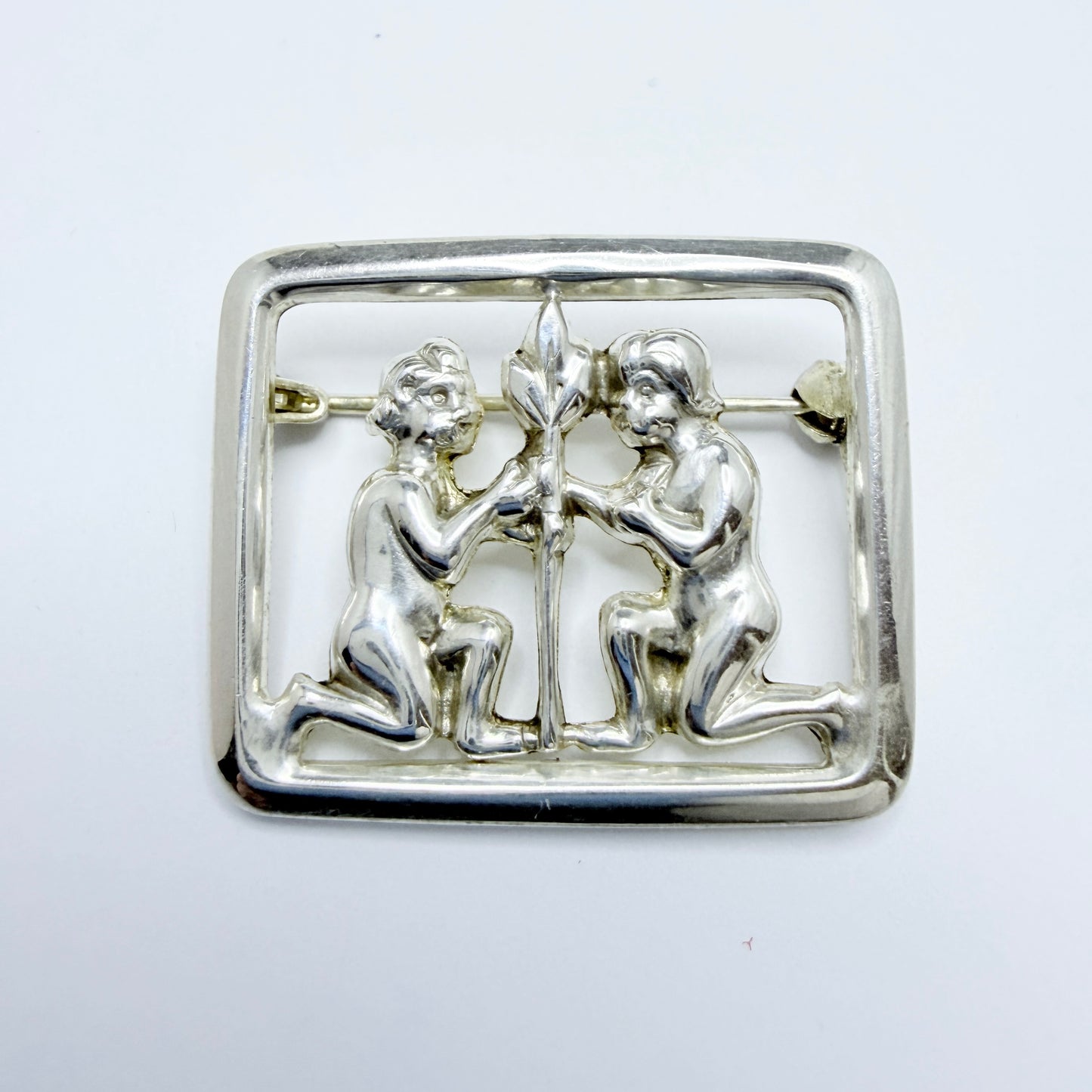 Vintage c 1950-60s. Solid Silver Gemini Zodiac Brooch.