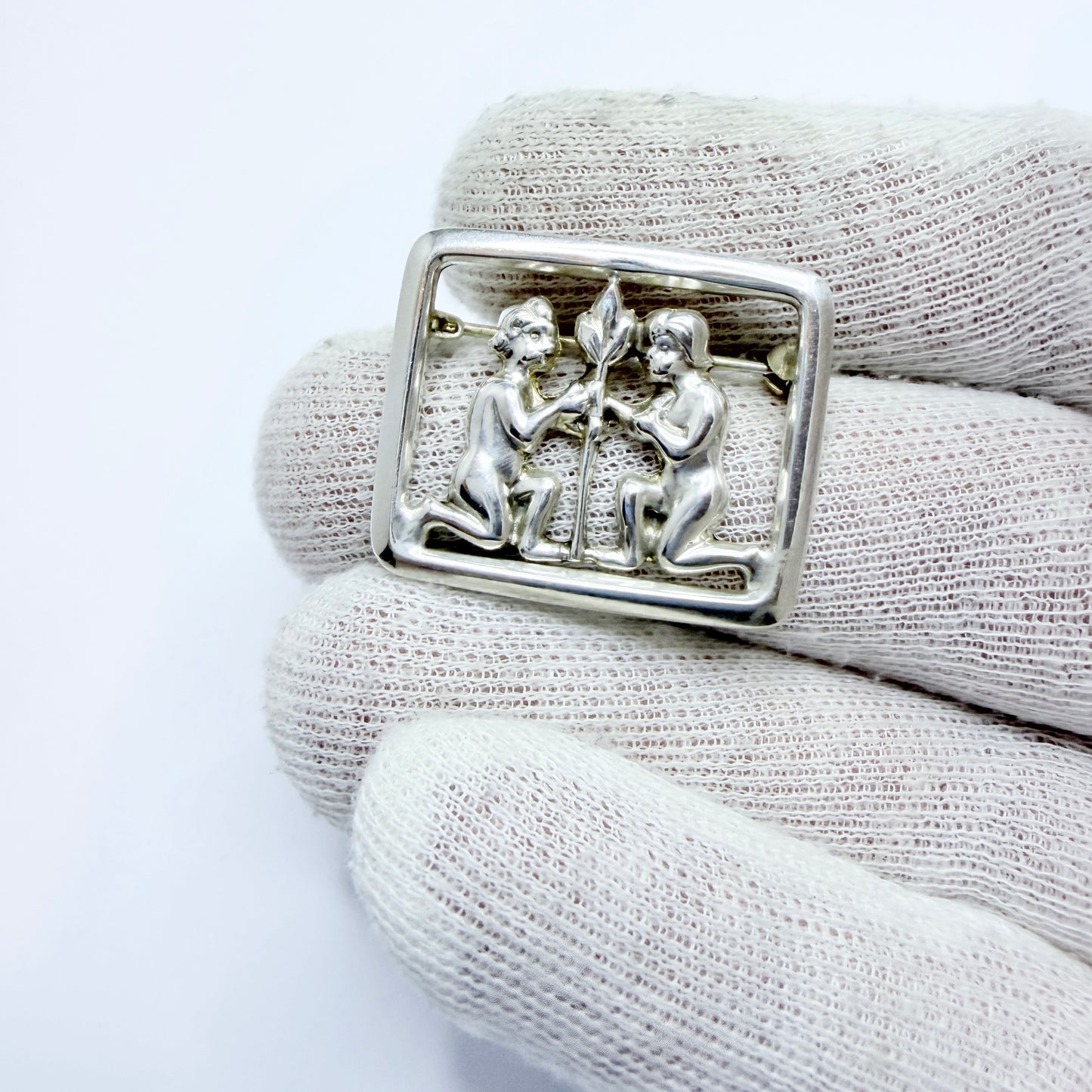 Vintage c 1950-60s. Solid Silver Gemini Zodiac Brooch.
