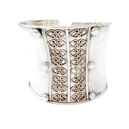 Bold Vintage Sterling Silver Metal Work Cuff Bracelet.