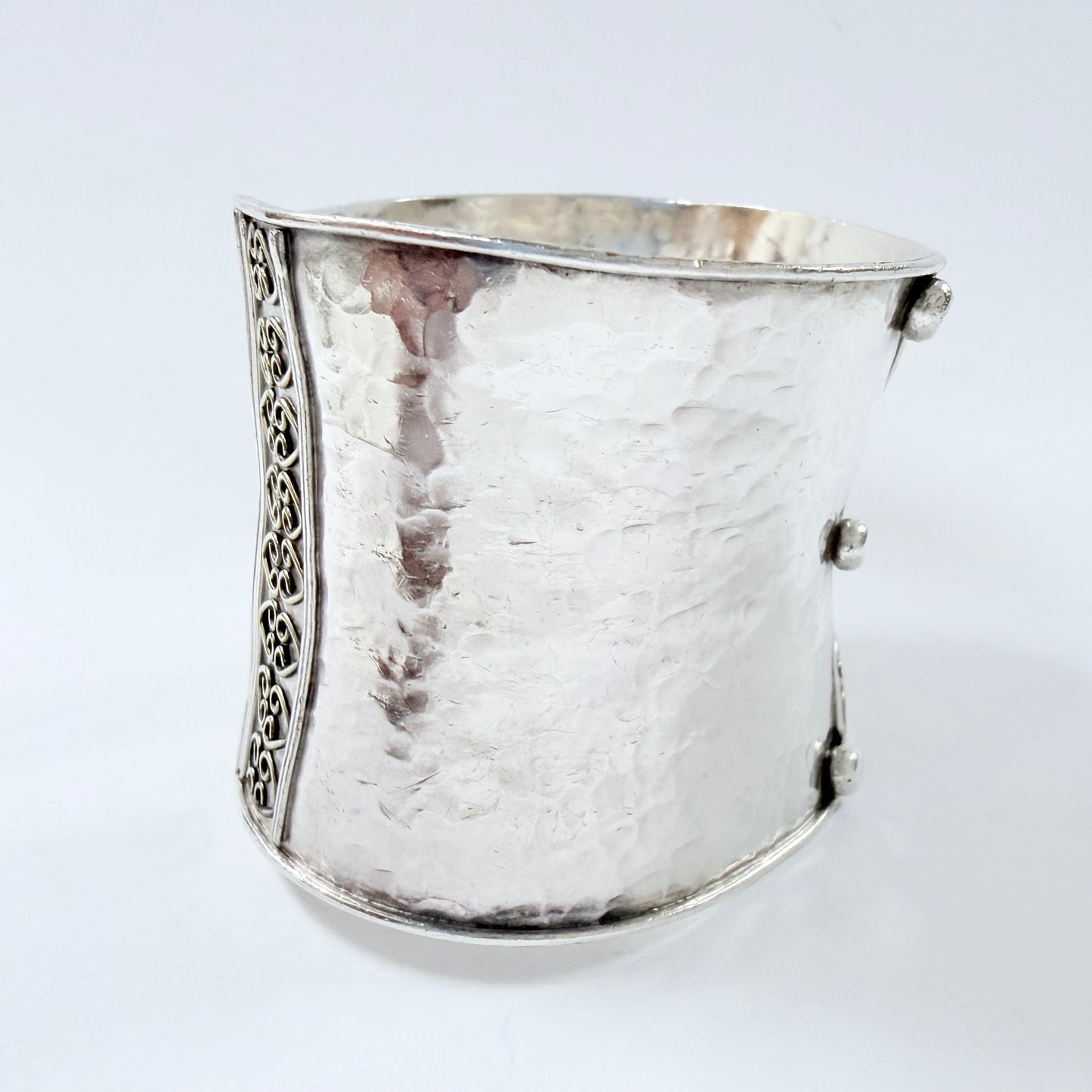 Bold Vintage Sterling Silver Metal Work Cuff Bracelet.