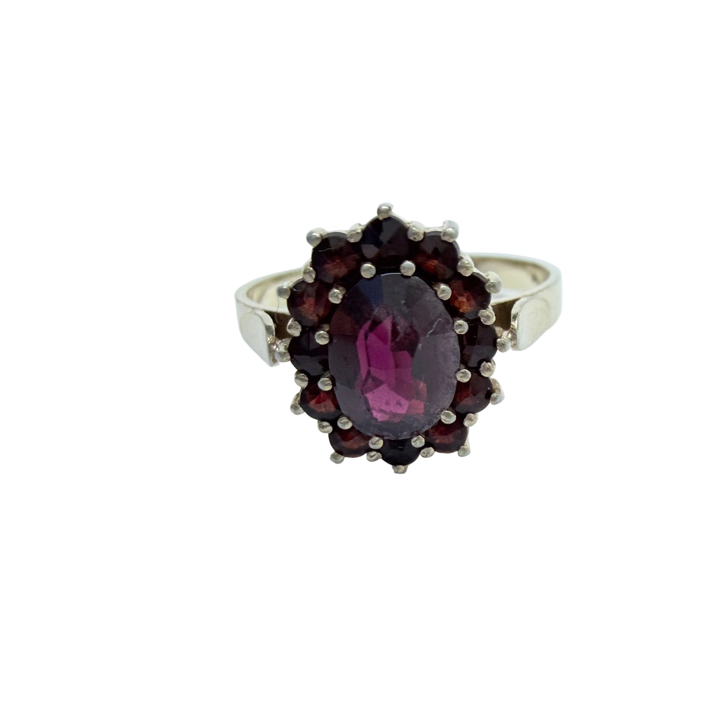 Vintage Gilt Solid Silver Garnet Cluster Ring.