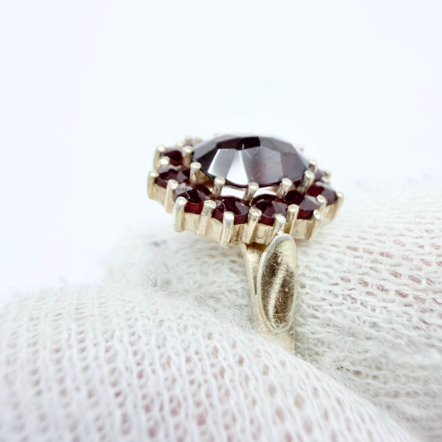Vintage Gilt Solid Silver Garnet Cluster Ring.