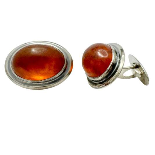 Victor Janson, Sweden 1973. Vintage Sterling Silver Amber Cufflinks.