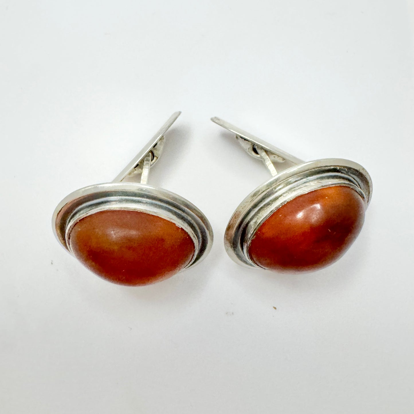 Victor Janson, Sweden 1973. Vintage Sterling Silver Amber Cufflinks.