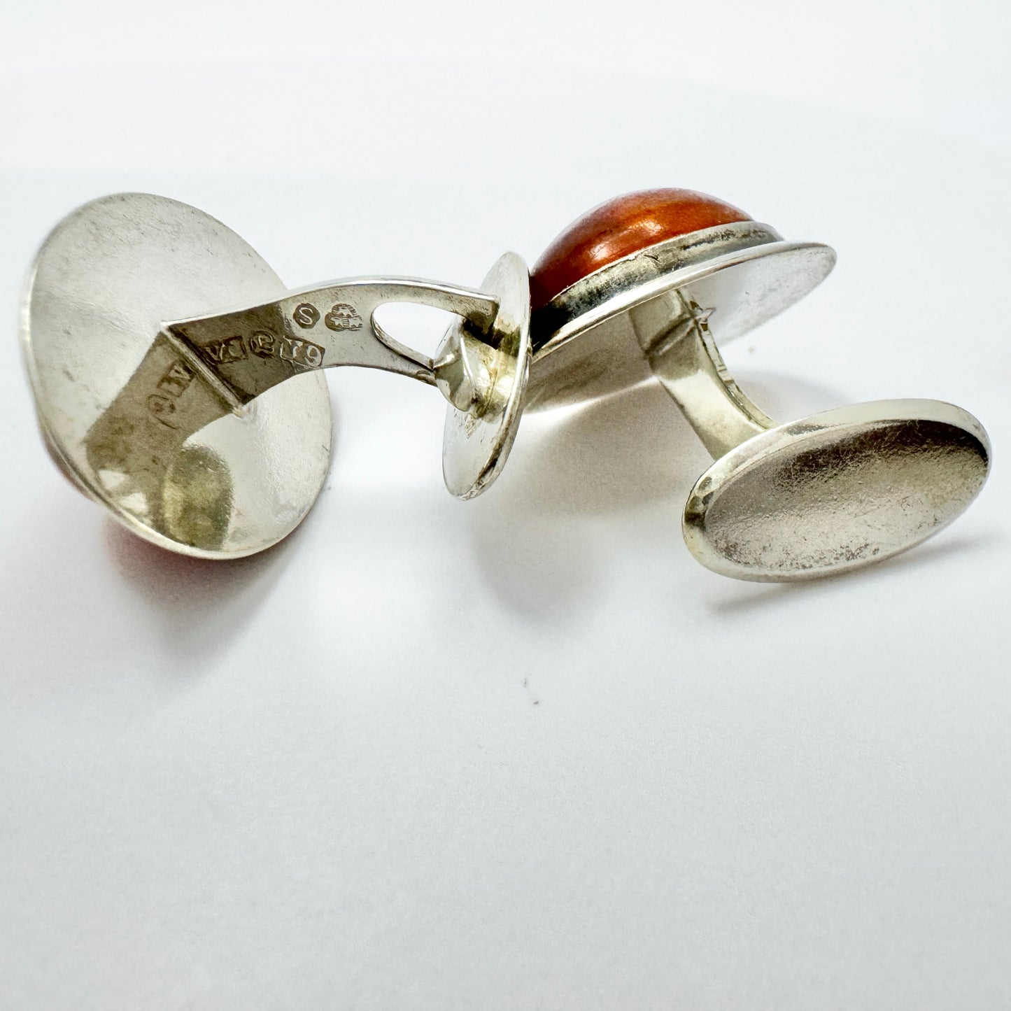 Victor Janson, Sweden 1973. Vintage Sterling Silver Amber Cufflinks.