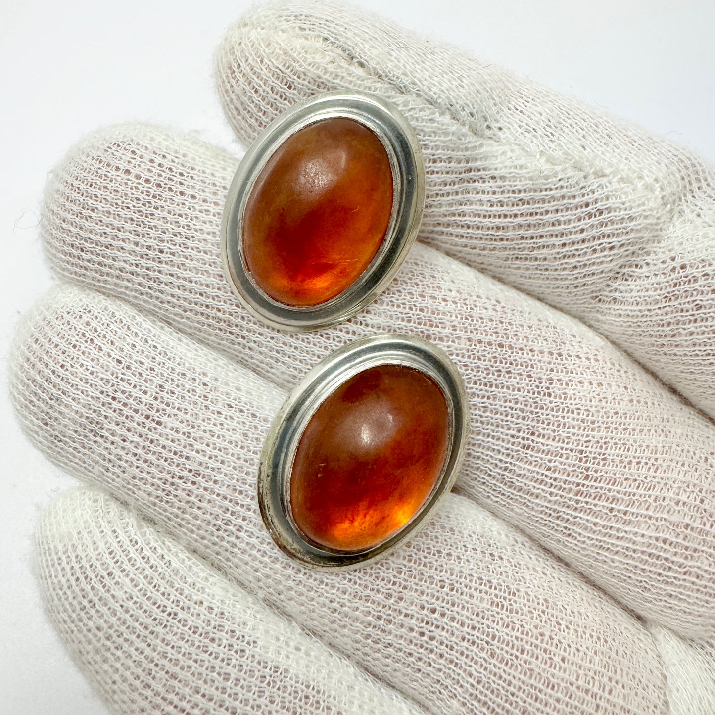 Victor Janson, Sweden 1973. Vintage Sterling Silver Amber Cufflinks.