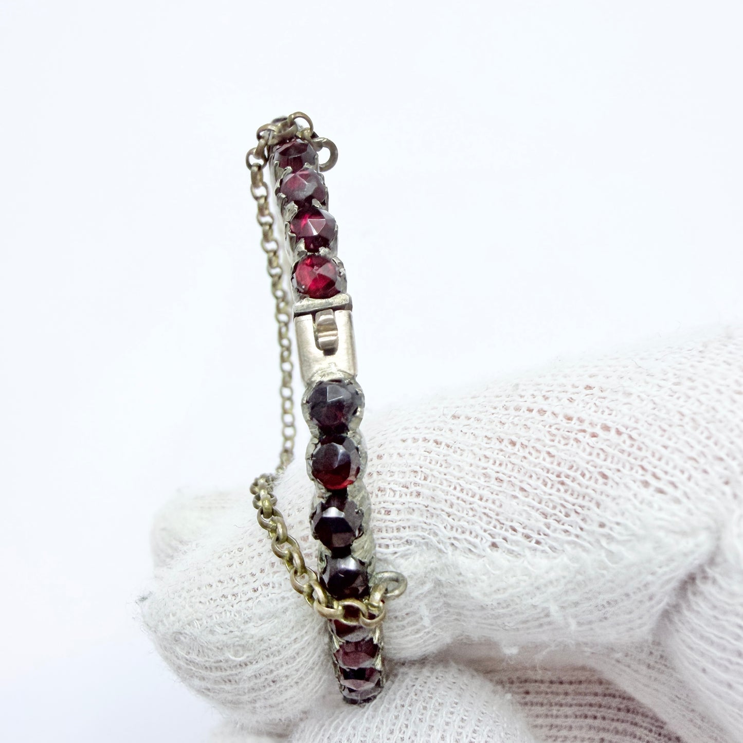 Antique Bohemian Garnet Gilt Metal Hinged Bracelet.