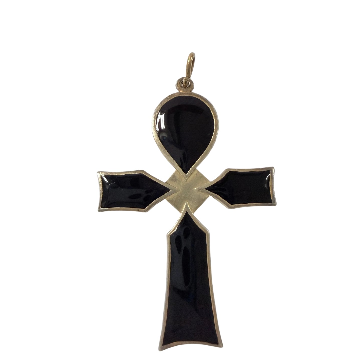 Alios Ritter, Sweden 1934. Vintage Gilt Solid Silver Black Enamel Cross Pendant.