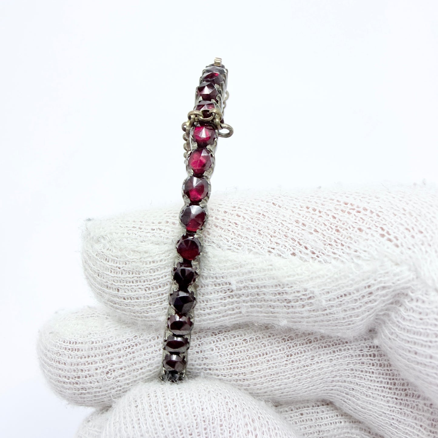 Antique Bohemian Garnet Gilt Metal Hinged Bracelet.