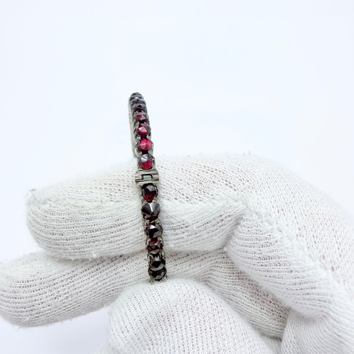 Antique Bohemian Garnet Gilt Metal Hinged Bracelet.