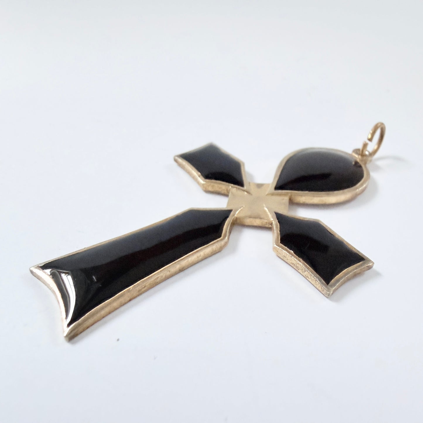 Alios Ritter, Sweden 1934. Vintage Gilt Solid Silver Black Enamel Cross Pendant.