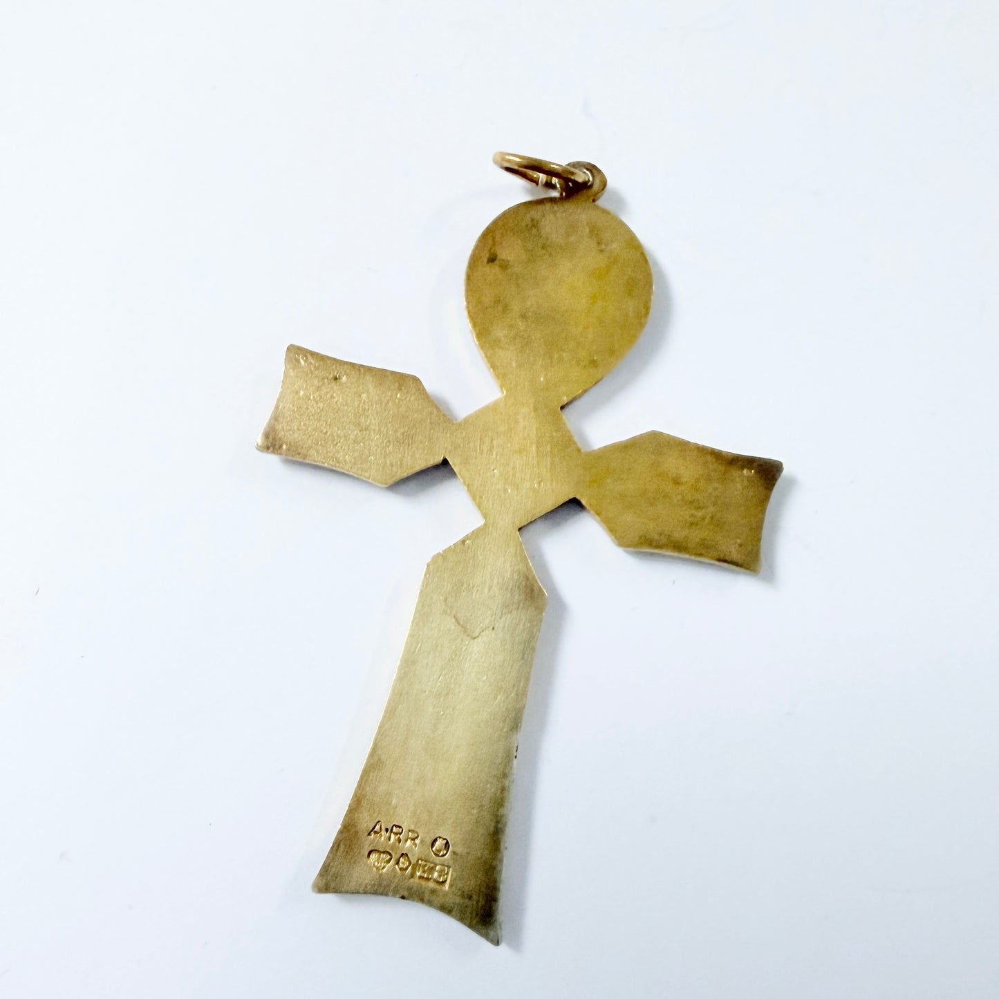 Alios Ritter, Sweden 1934. Vintage Gilt Solid Silver Black Enamel Cross Pendant.
