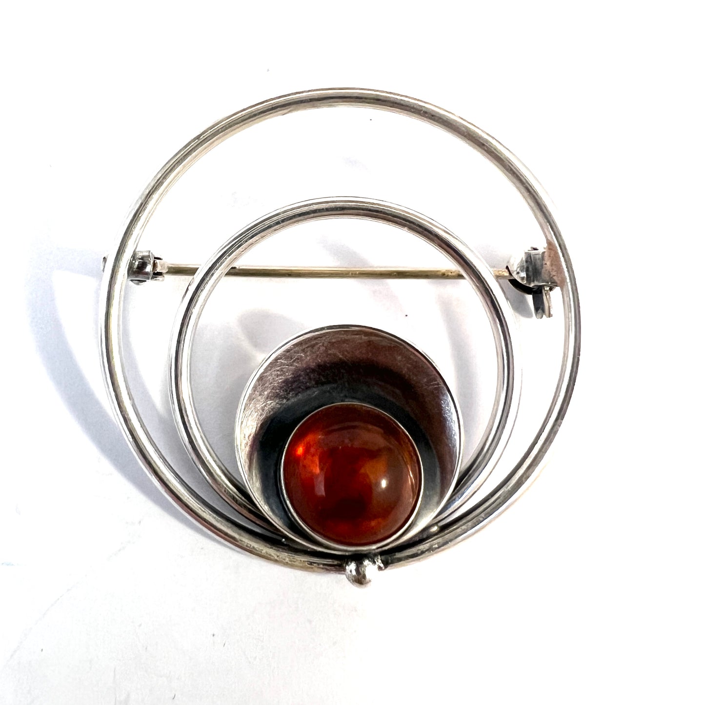 Niels Erik From, Denmark 1960s. Vintage Sterling Silver Amber Brooch.