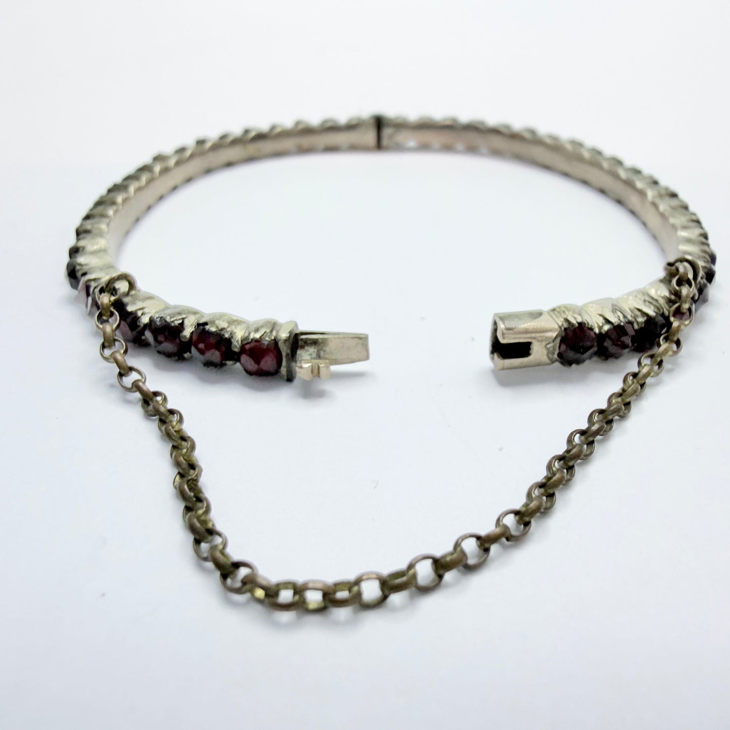 Antique Bohemian Garnet Gilt Metal Hinged Bracelet.