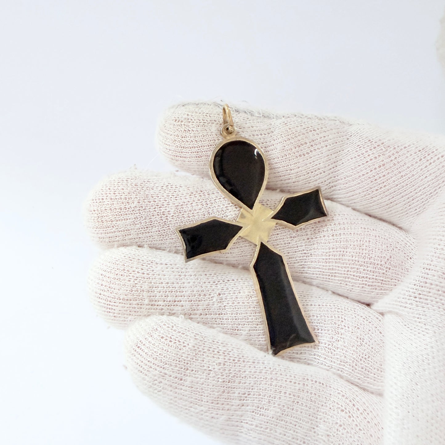 Alios Ritter, Sweden 1934. Vintage Gilt Solid Silver Black Enamel Cross Pendant.