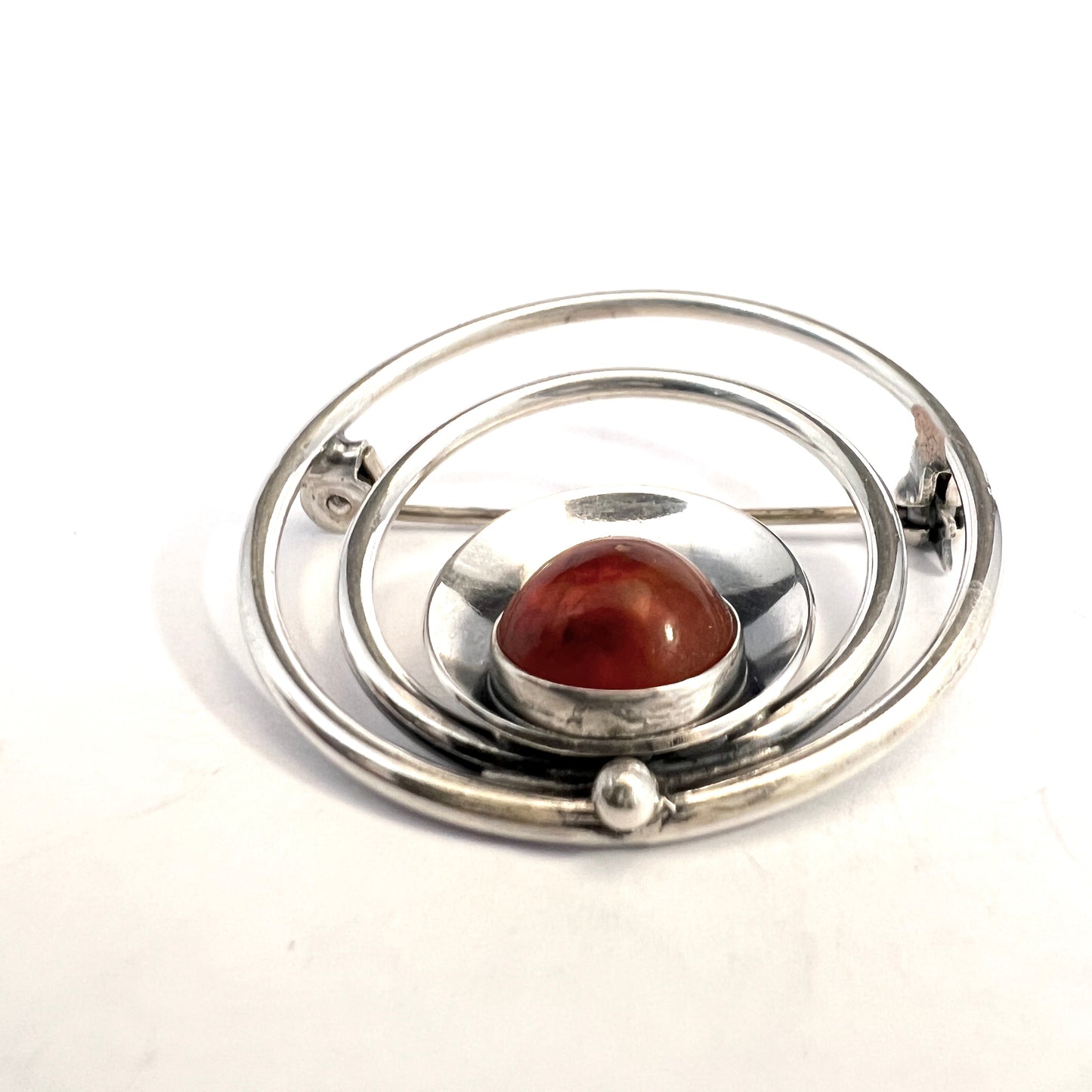 Niels Erik From, Denmark 1960s. Vintage Sterling Silver Amber Brooch.