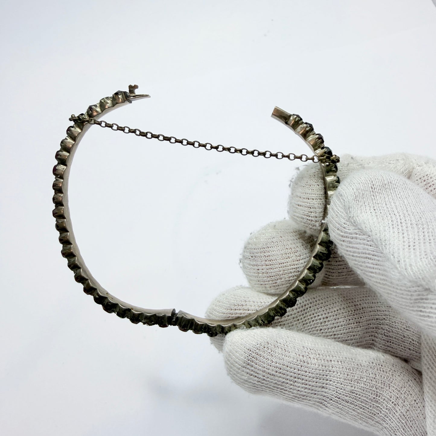 Antique Bohemian Garnet Gilt Metal Hinged Bracelet.