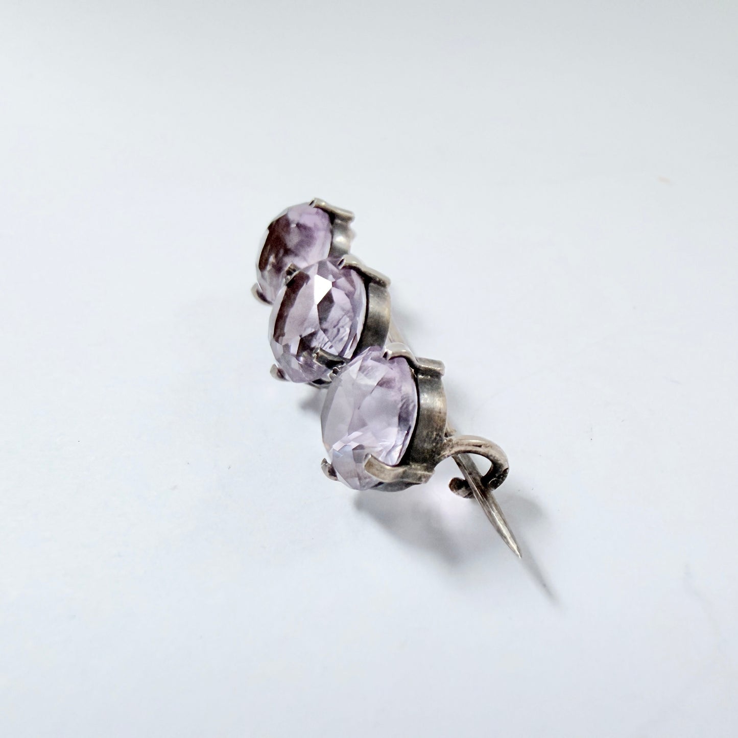 Antique Solid Silver Pale Amethyst Brooch.