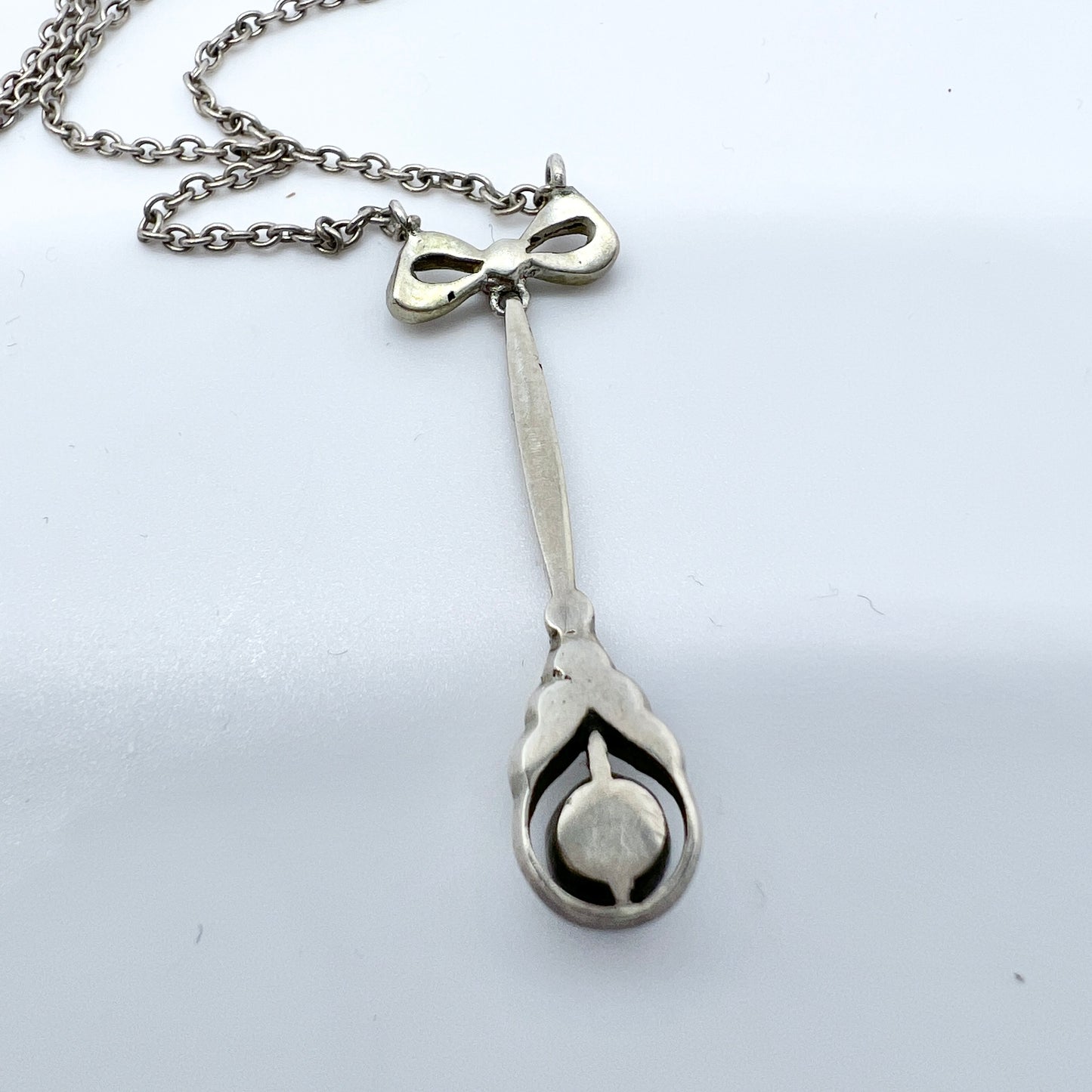 Antique Early 1900s. Solid Silver Paste Stone Pendant Necklace.