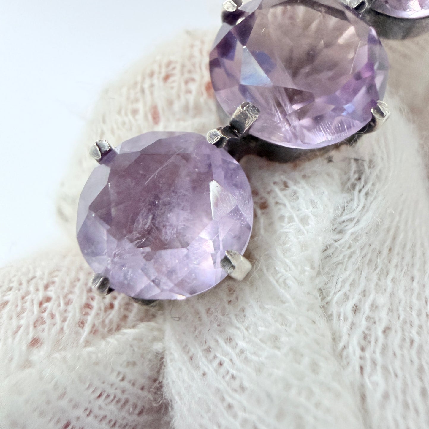 Antique Solid Silver Pale Amethyst Brooch.