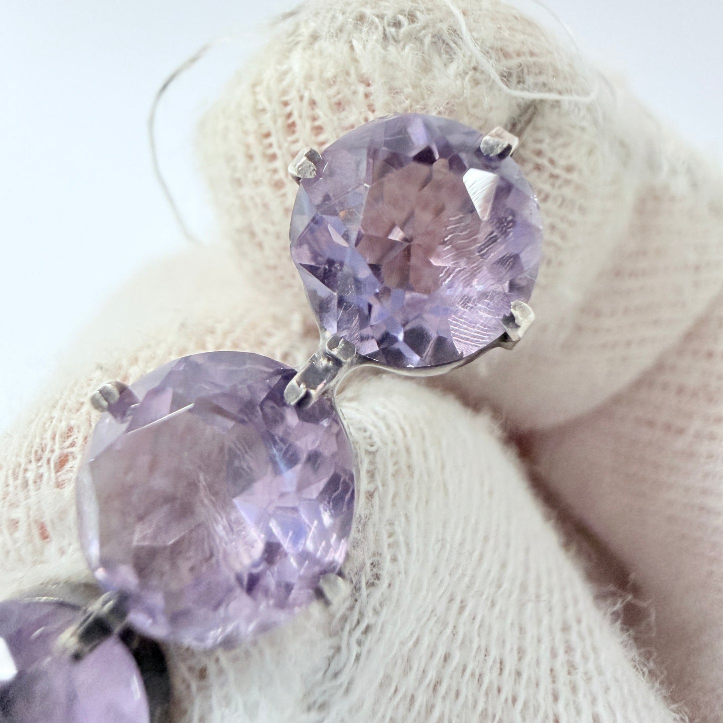 Antique Solid Silver Pale Amethyst Brooch.