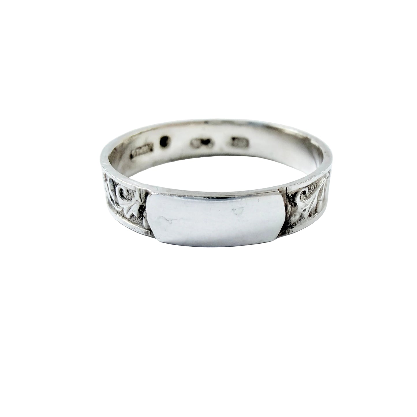 Ekström & Blohm, Sweden 1936. Vintage Solid Silver Band Monogram Ring with Unengraved Table