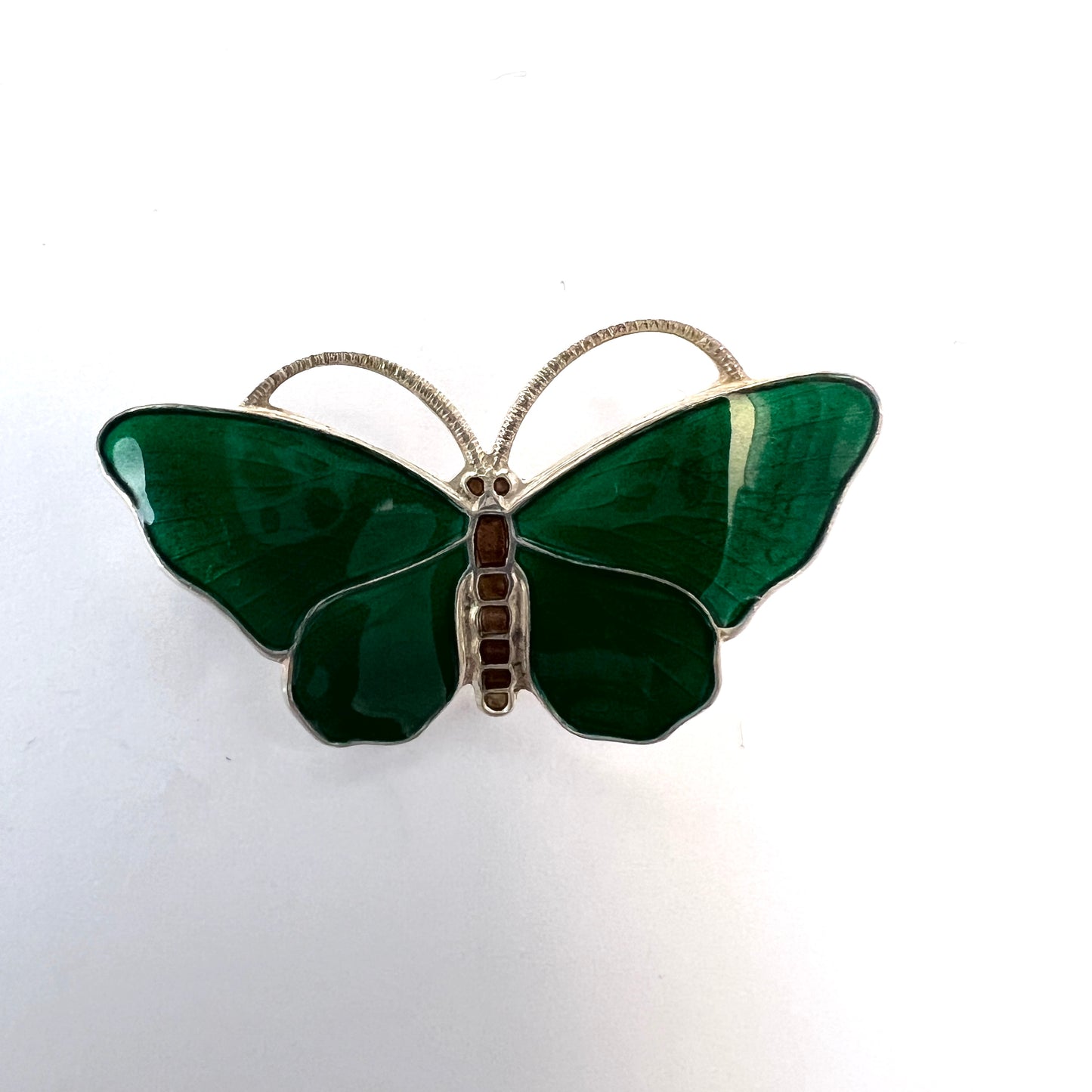 David-Andersen, Norway. Vintage Sterling Silver Green Enamel Butterfly Brooch.