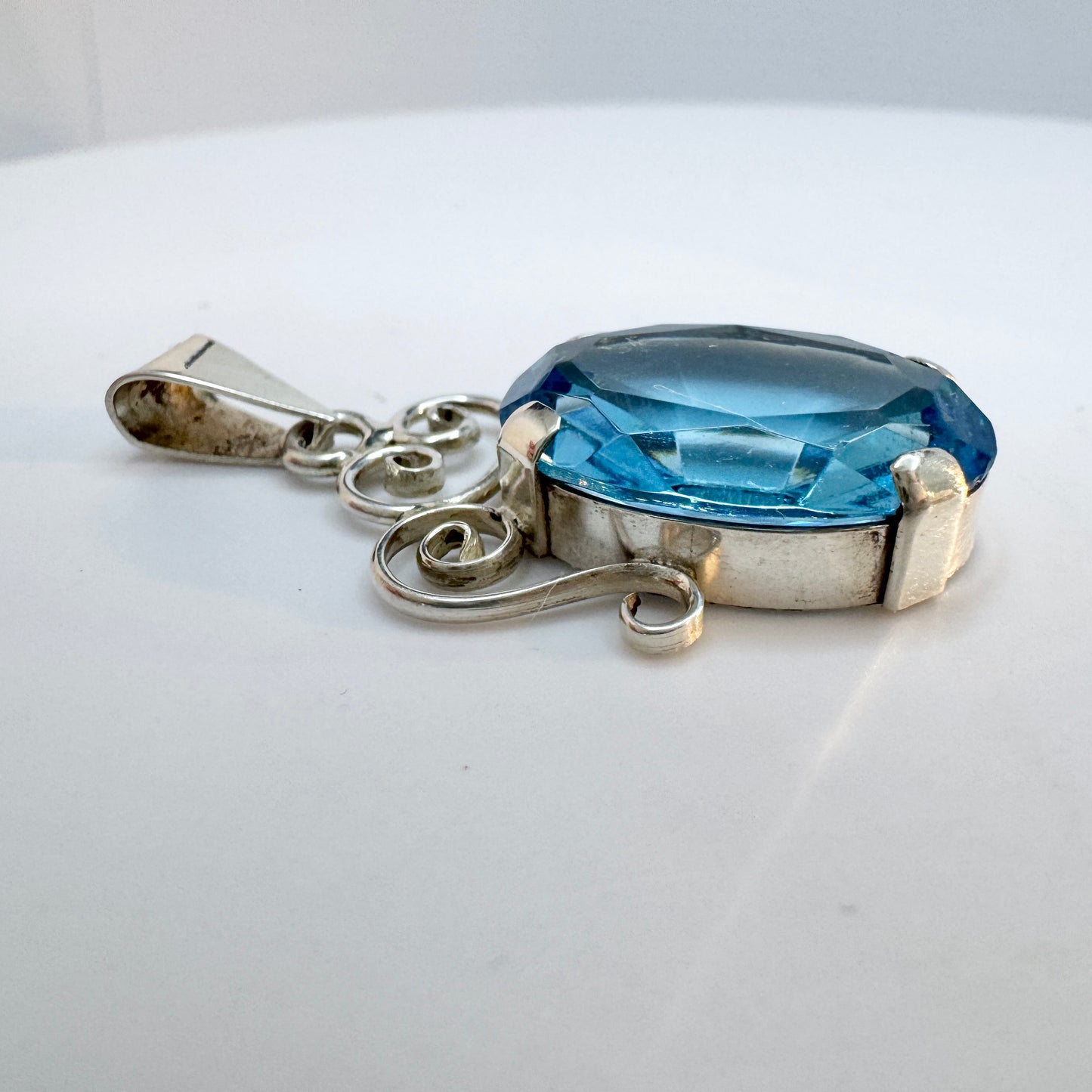 GA Ferm, Sweden 1949. Vintage Solid Silver Intense Blue Glass Pendant.