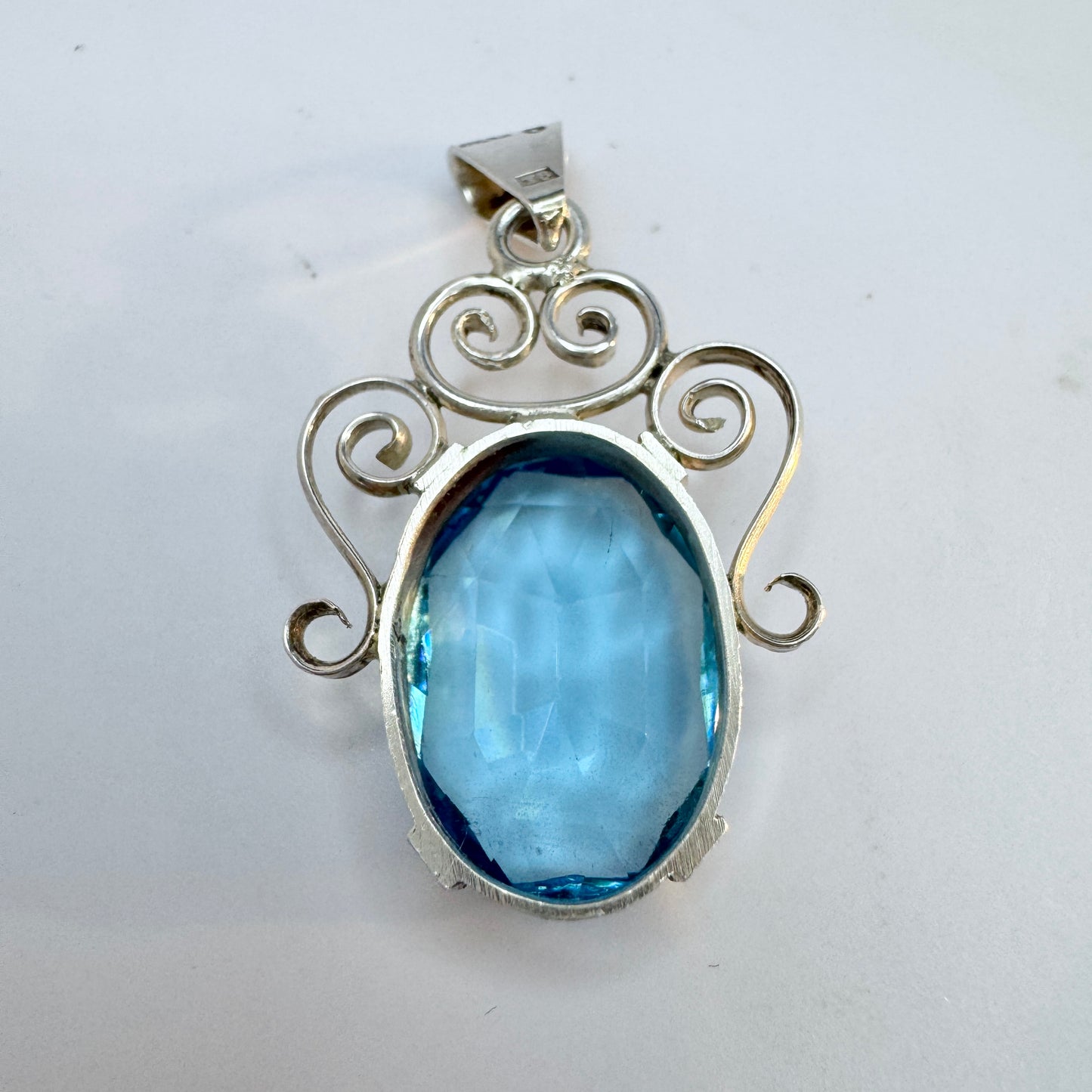 GA Ferm, Sweden 1949. Vintage Solid Silver Intense Blue Glass Pendant.