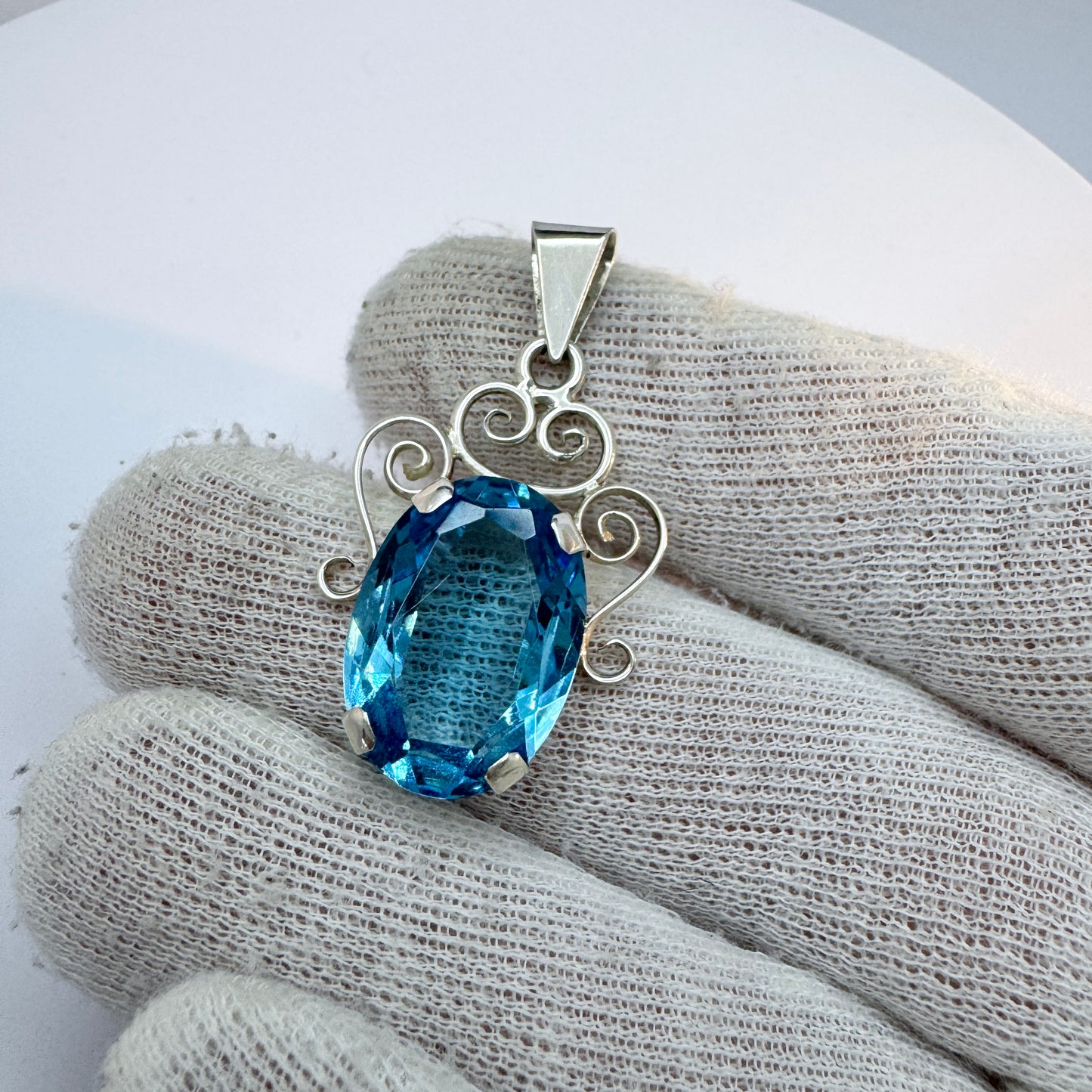 GA Ferm, Sweden 1949. Vintage Solid Silver Intense Blue Glass Pendant.