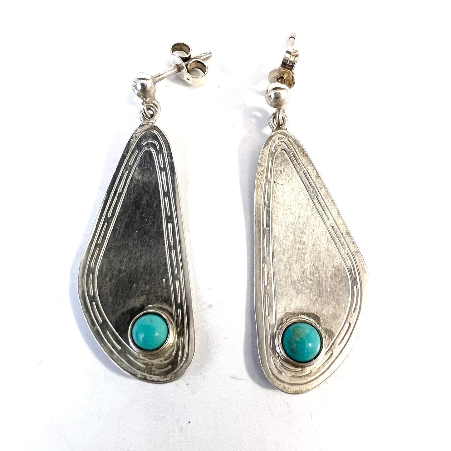 Cesons, Sweden 1954. Vintage Sterling Silver Turquoise Earrings.