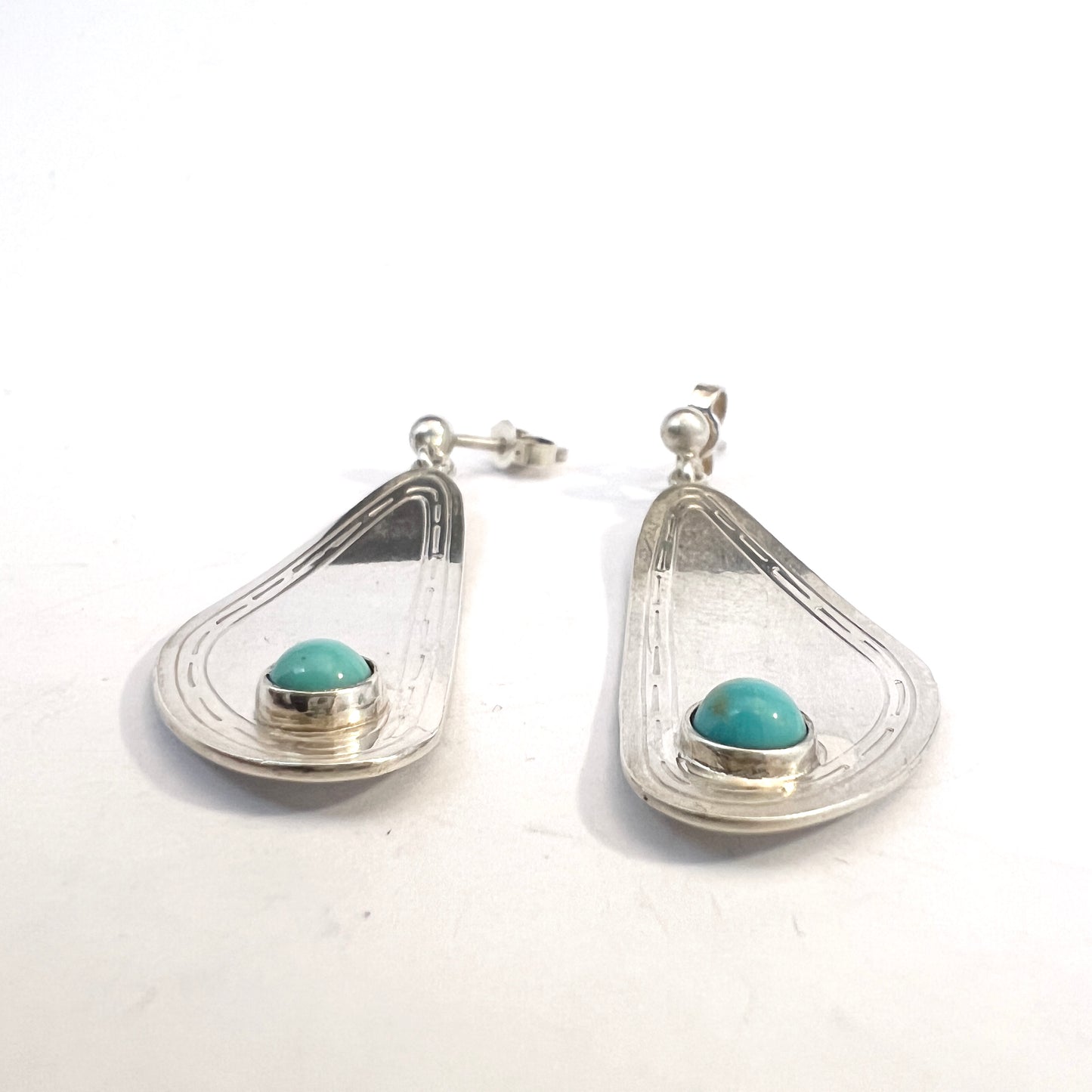 Cesons, Sweden 1954. Vintage Sterling Silver Turquoise Earrings.