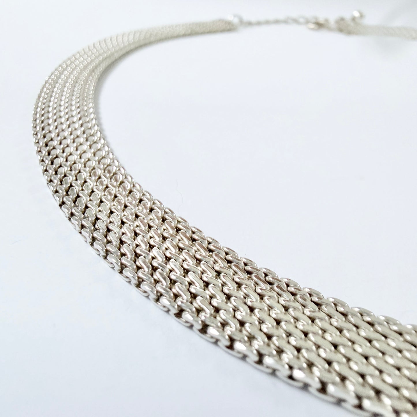 Vintage c 1970 Solid Silver Mesh Necklace.