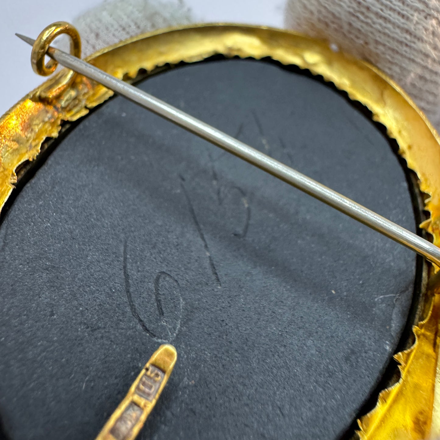 Gustaf Möllenborg, Sweden 1874. Antique 18k Gold Grand Tour Pietra Dura Brooch.