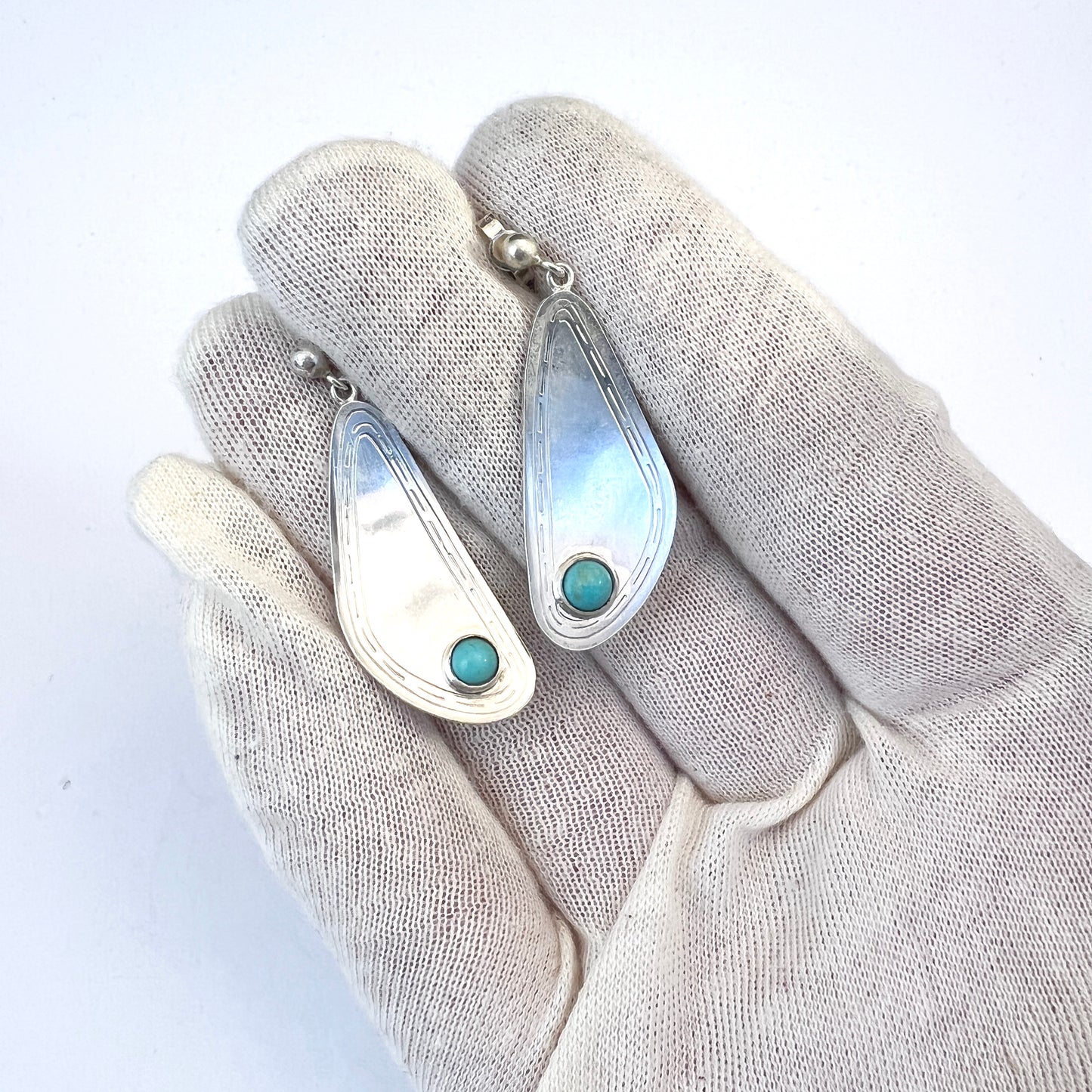 Cesons, Sweden 1954. Vintage Sterling Silver Turquoise Earrings.