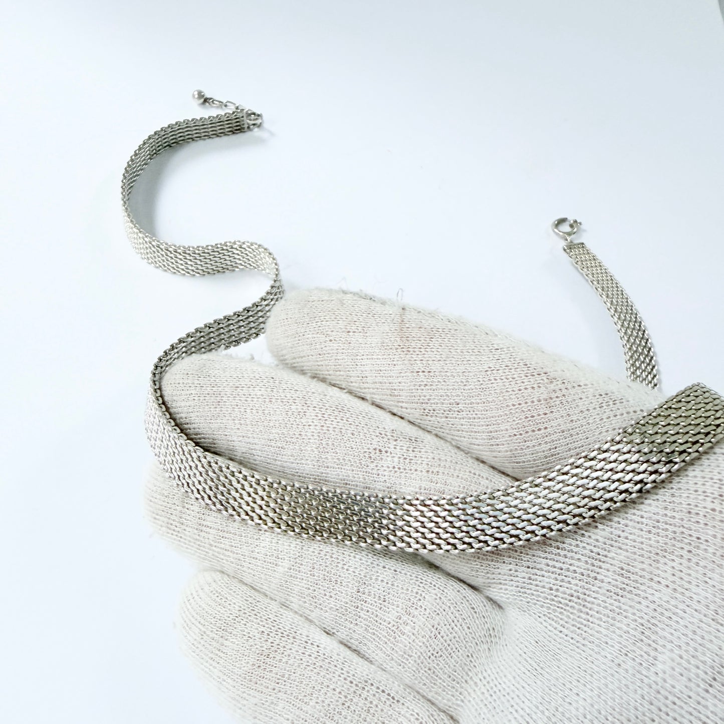 Vintage c 1970 Solid Silver Mesh Necklace.